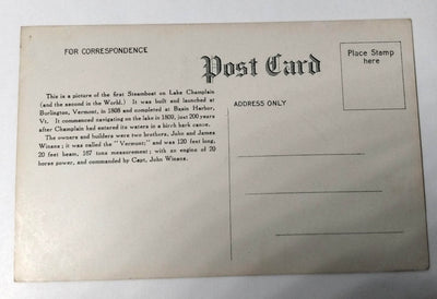 Vermont I - First Steamboat On Lake Champlain 1910's Postcard - TulipStuff