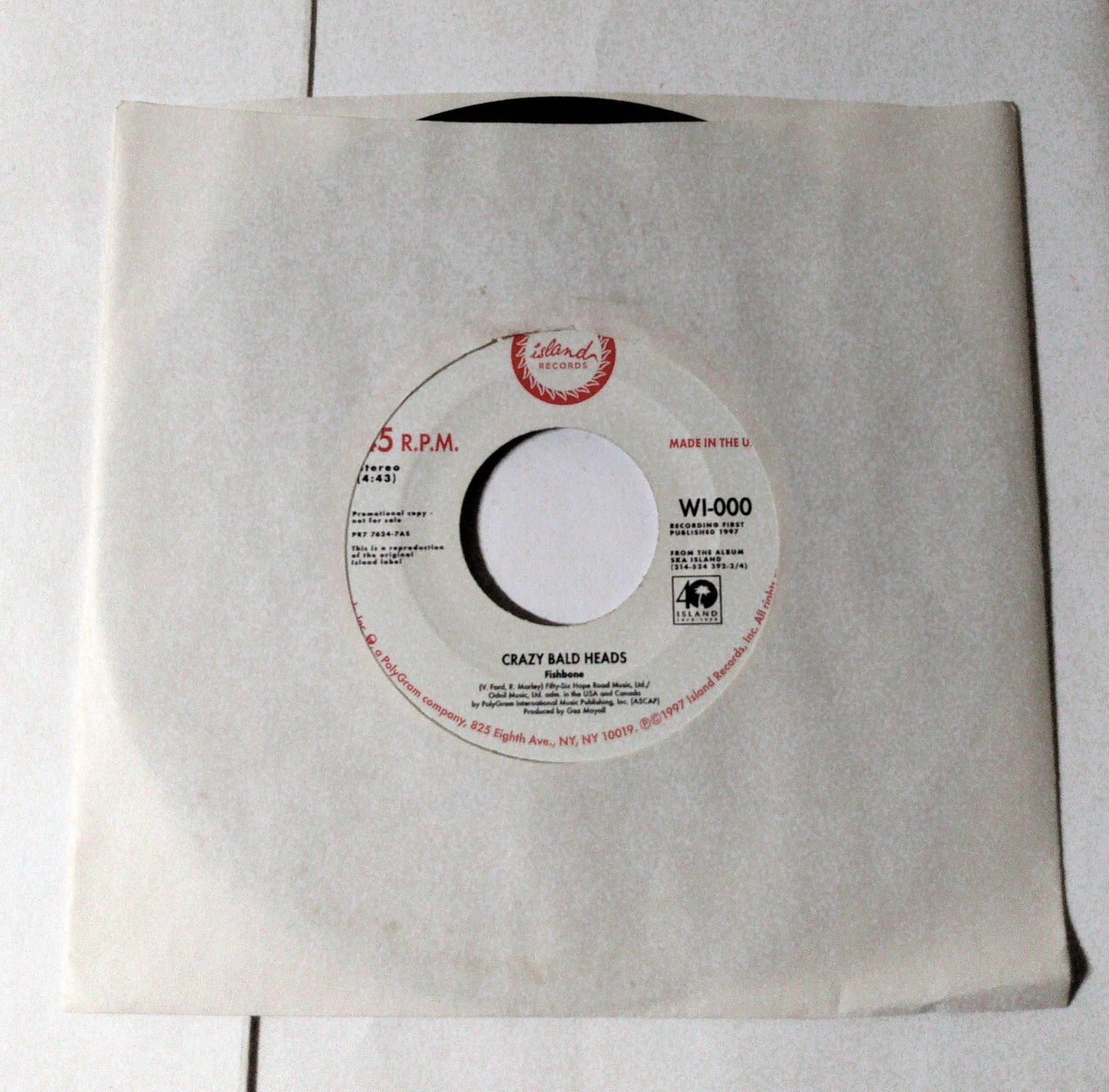 Fishbone / The Toasters Crazy Bald Heads / The Stage 7" Vinyl Promo 1997