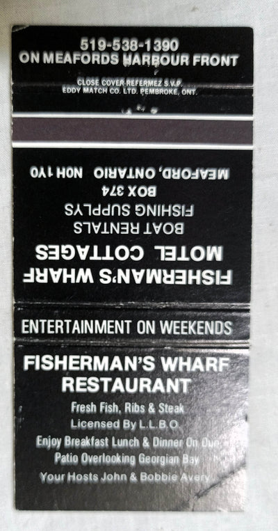 Fisherman's Wharf Motel Cottages Restaurant Meaford ON Matchbook 1970's - TulipStuff