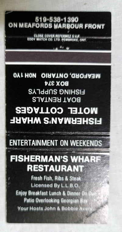 Fisherman's Wharf Motel Cottages Restaurant Meaford ON Matchbook 1970's - TulipStuff