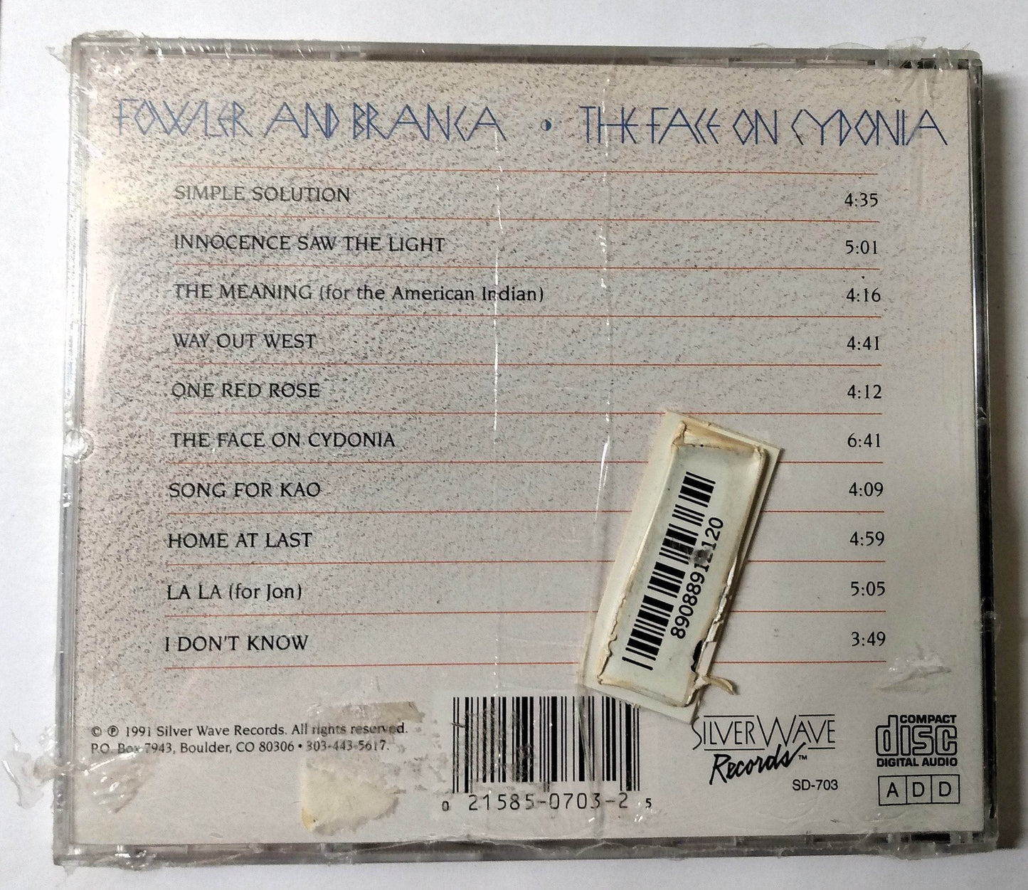 Fowler & Branca The Face On Cydonia New Age Album CD Silver Wave 1991 - TulipStuff