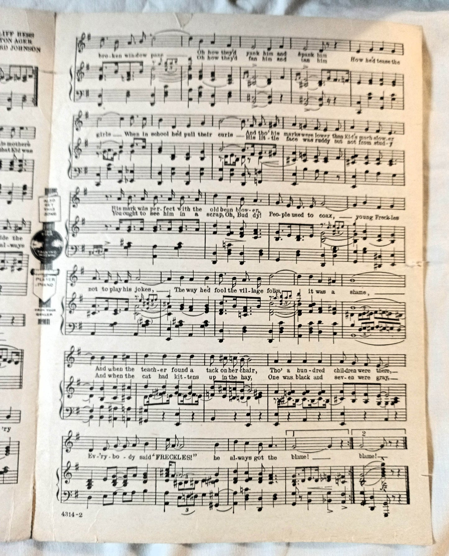 Freckles Nora Bayes Sheet Music 1919 Cliff Hess Milton Ager Howard Johnson - TulipStuff