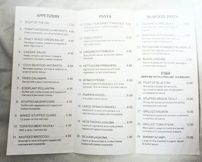 Frutti Di Mare Restaurant E 4th St East Village NYC Takeout Menu 2001 - TulipStuff