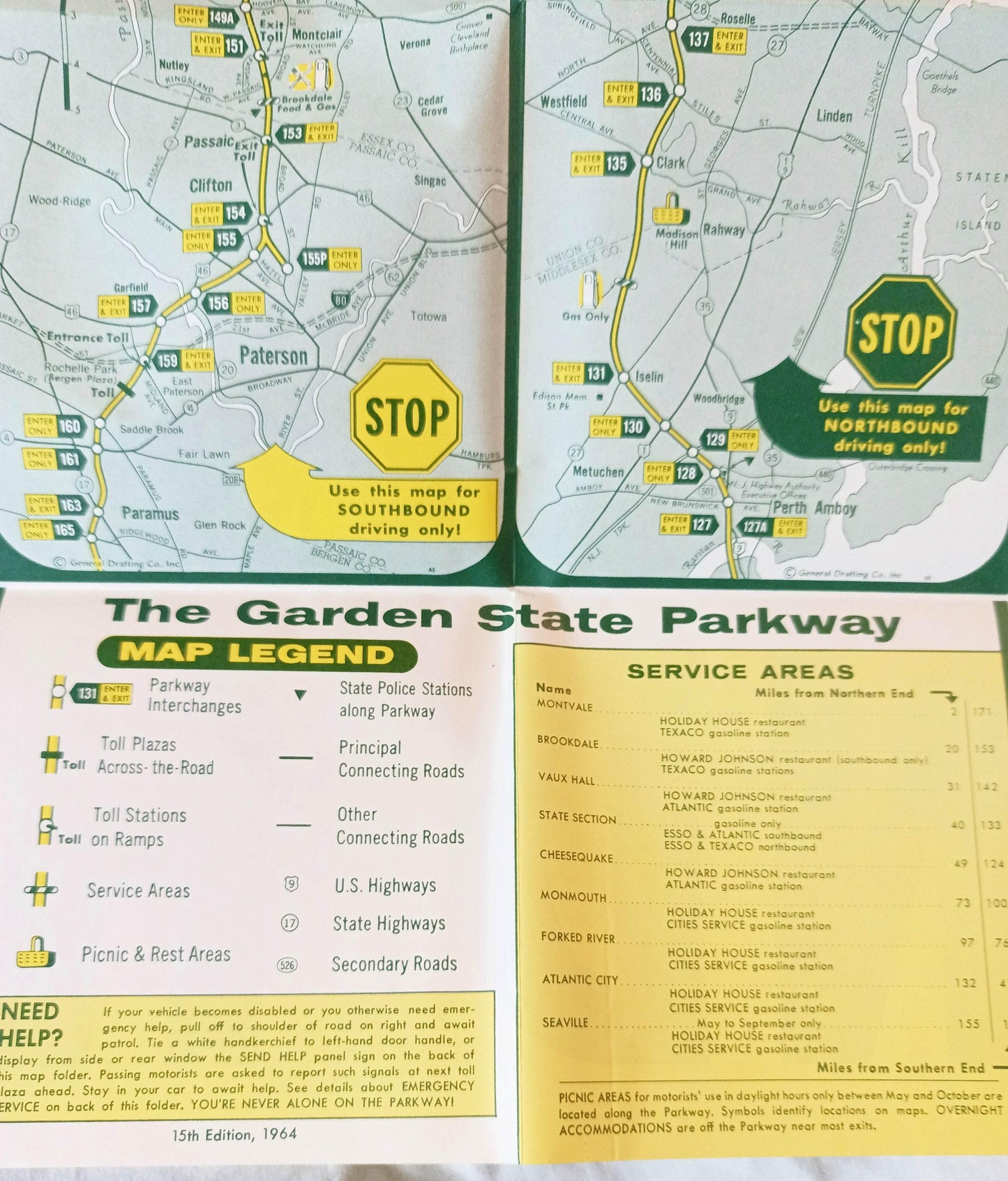 Garden State Parkway New Jersey Highway Map Directory Of Exits 1964 - TulipStuff