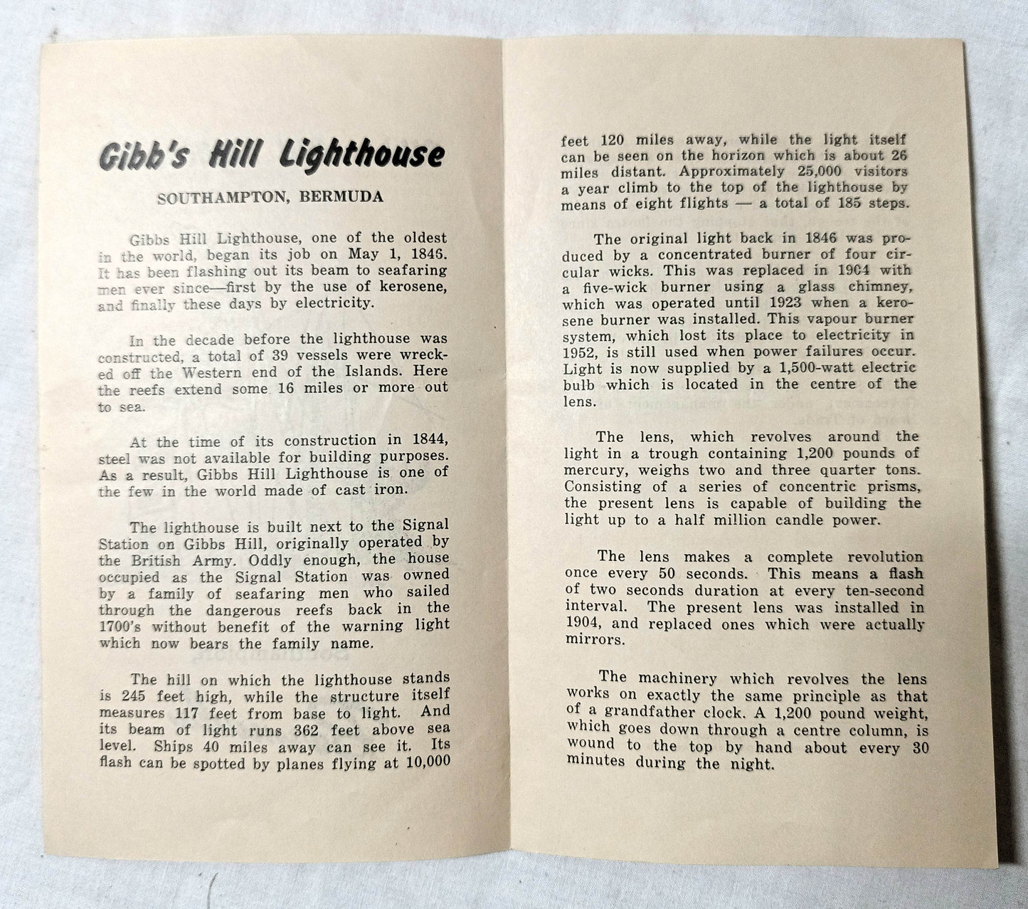 Gibb's Hill Lighthouse Southampton Bermuda Brochure 1960's - TulipStuff