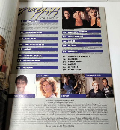 Graffiti Magazine November 1986 Bananarama Iggy Pop Human League Japan - TulipStuff