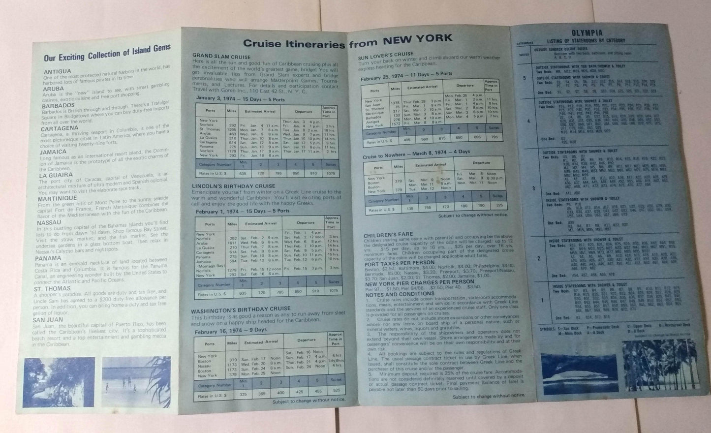 Greek Line TSS Olympia 1974 Winter Cruises From New York Brochure - TulipStuff