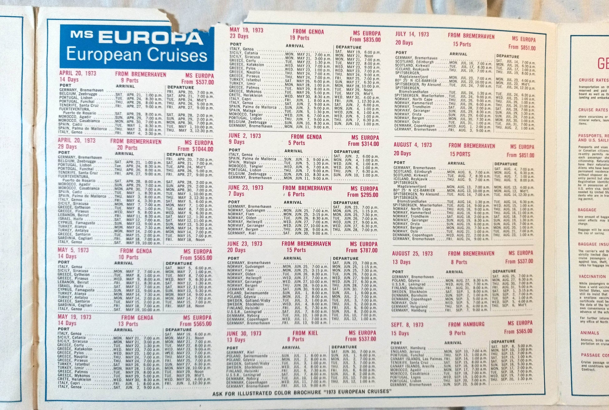 Hapag-Lloyd MS Europa Caribbean Cruises Brochure 1973 - TulipStuff