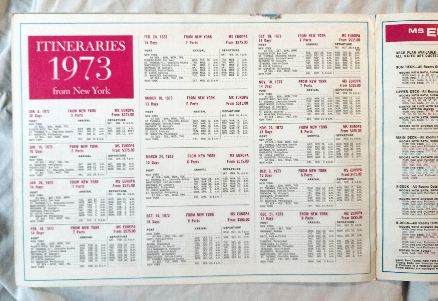 Hapag-Lloyd MS Europa Caribbean Cruises Brochure 1973 - TulipStuff