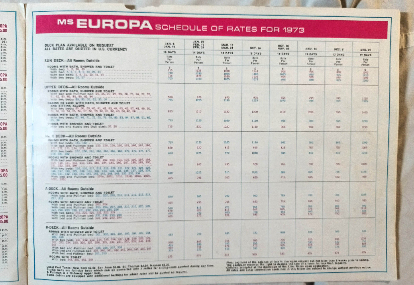 Hapag-Lloyd MS Europa Caribbean Cruises Brochure 1973 - TulipStuff