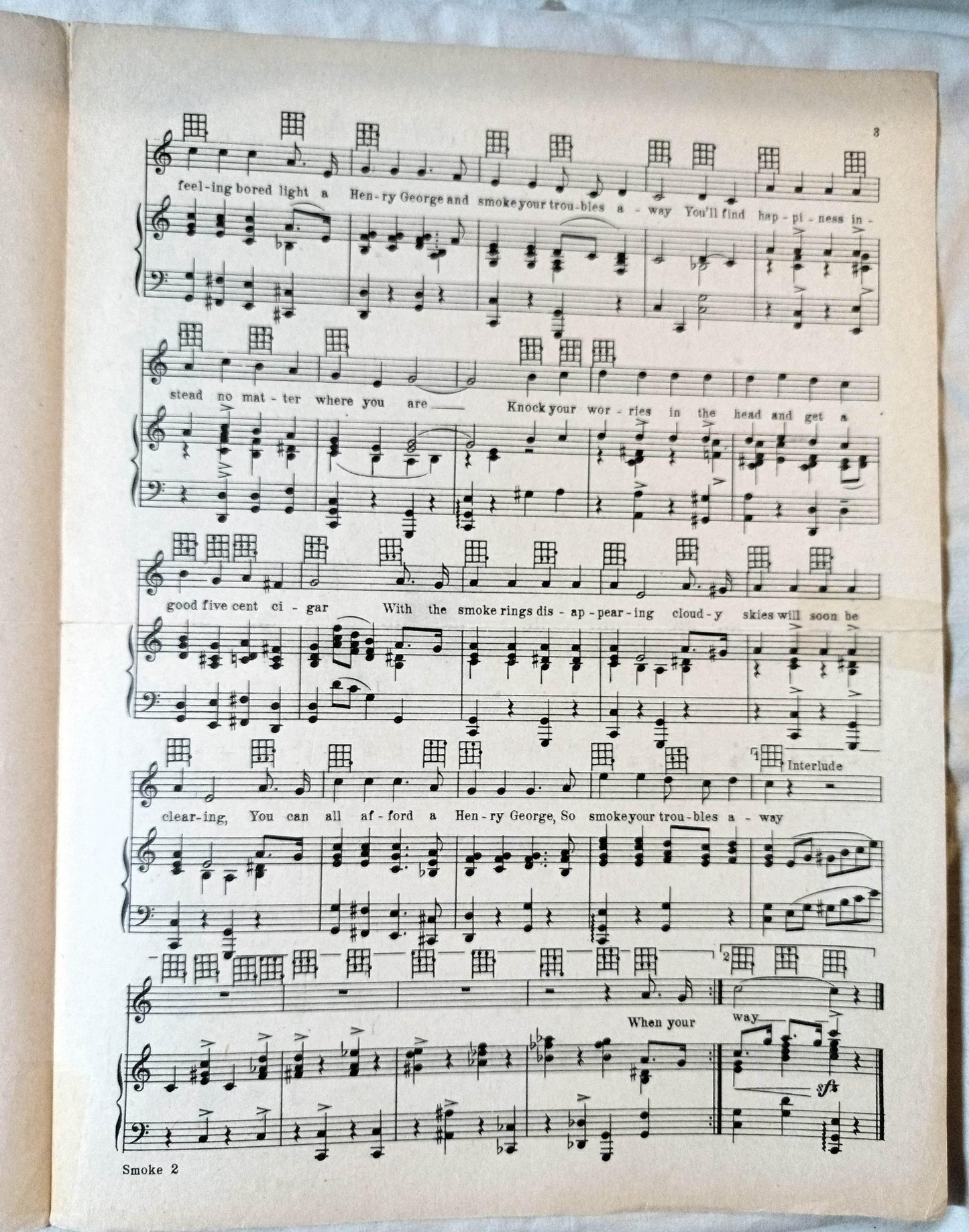 Smoke Your Troubles Away Henry George Cigar Theme Song Sheet Music 1930 - TulipStuff