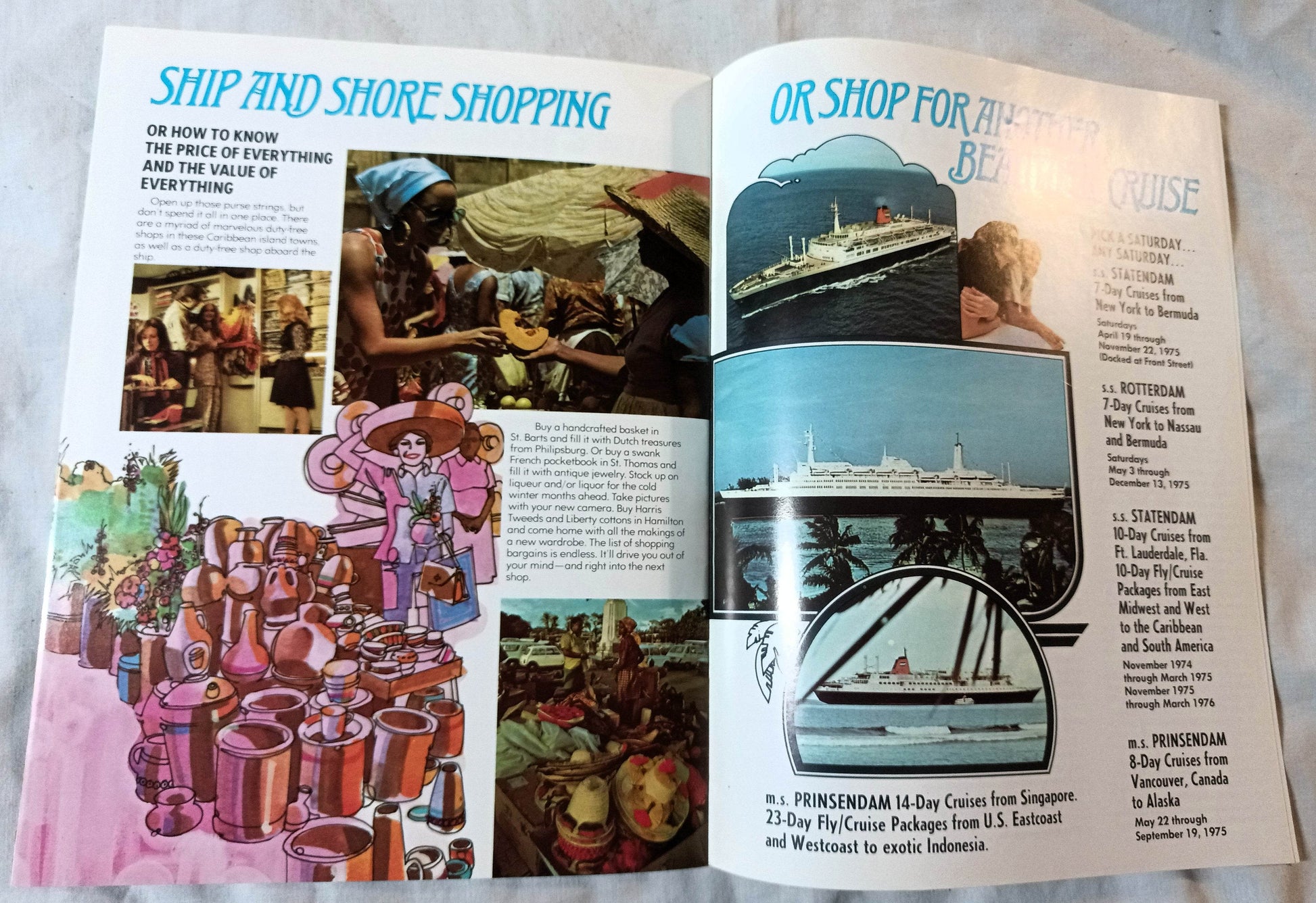 Holland America Cruises ss Veendam 1975 Caribbean Cruises from New York Brochure - Tuliptuff