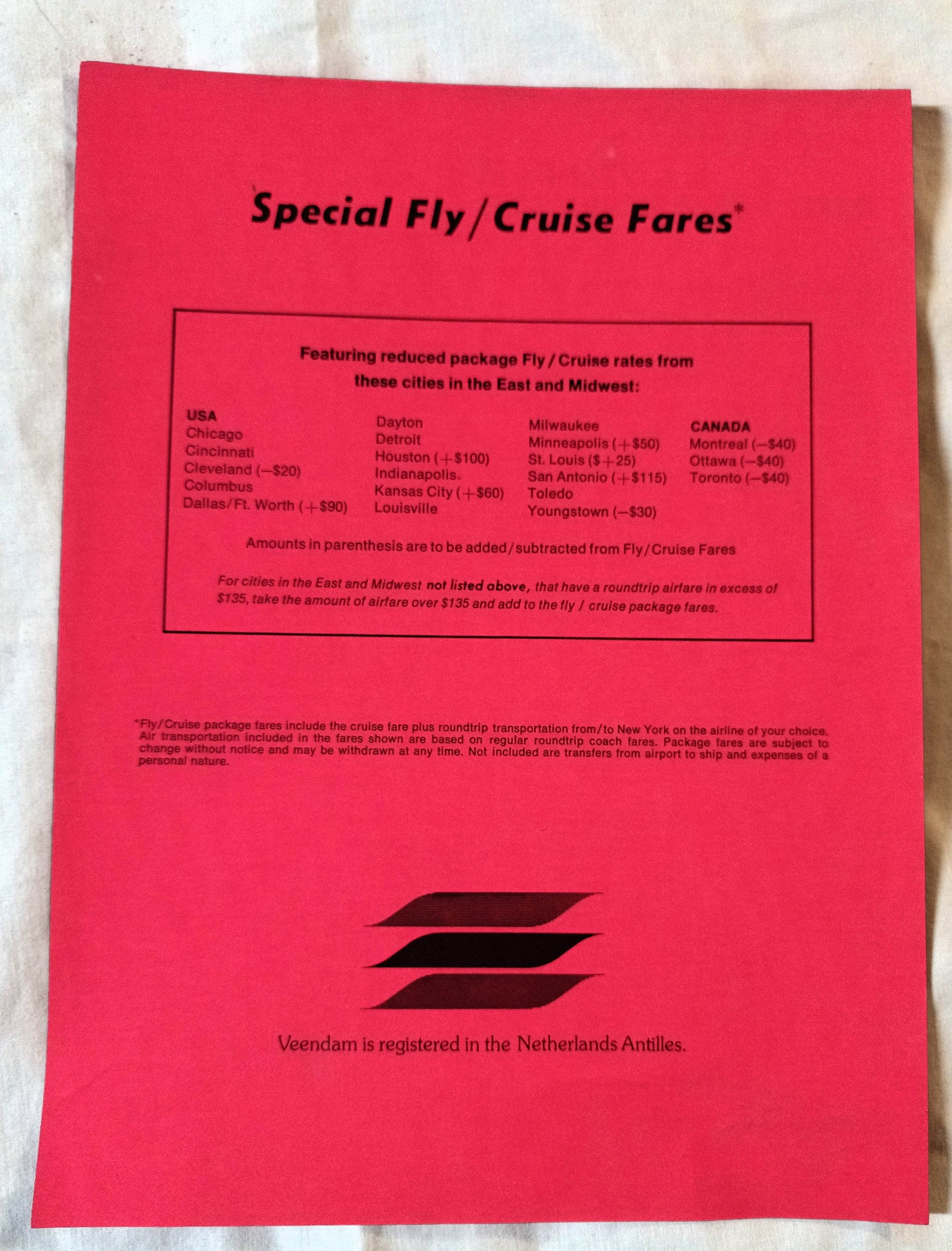 Holland America Cruises ss Veendam 1975 Caribbean Cruises from New York Brochure - Tuliptuff