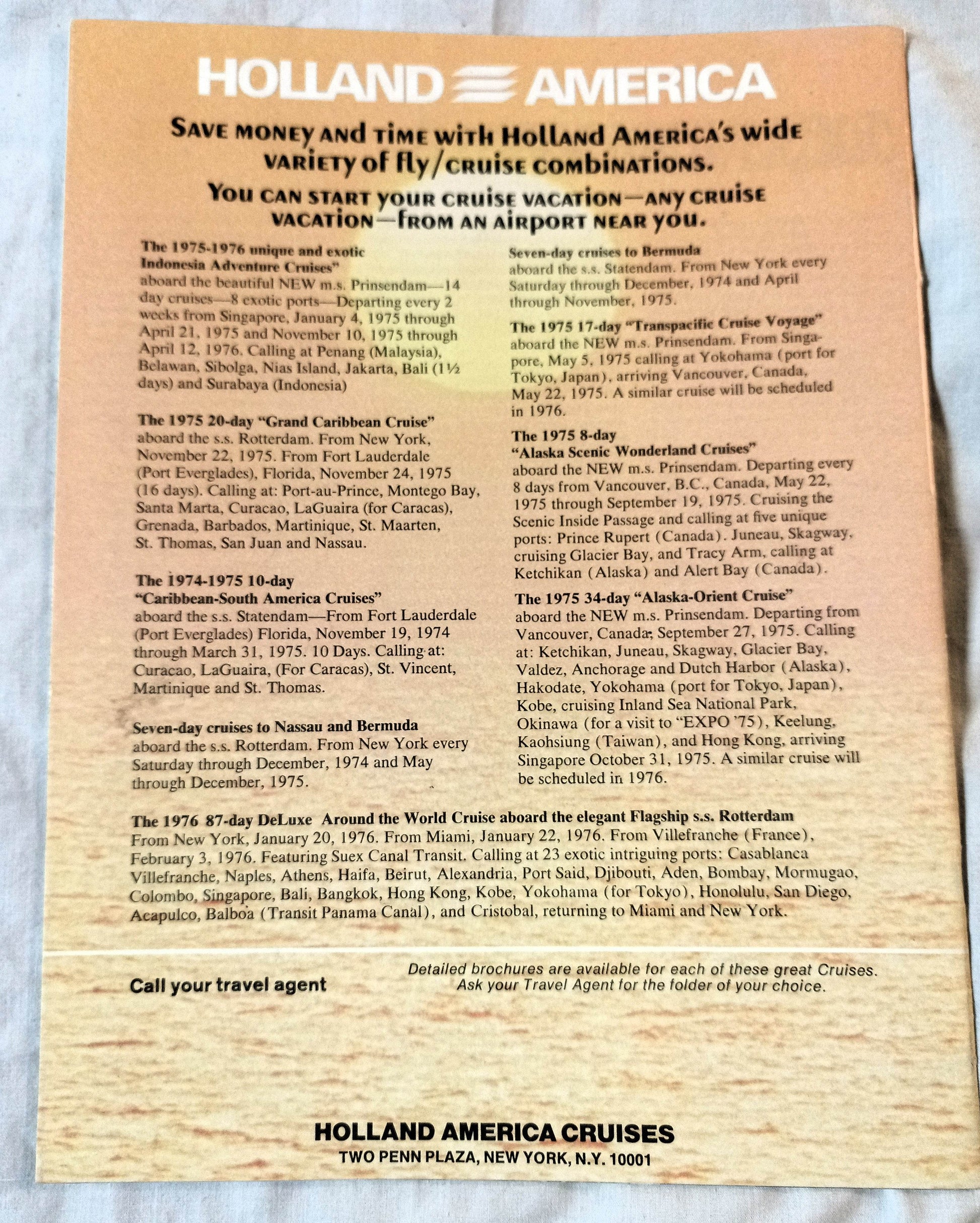 Holland America Cruises ss Veendam 1975 Caribbean Cruises from New York Brochure - Tuliptuff