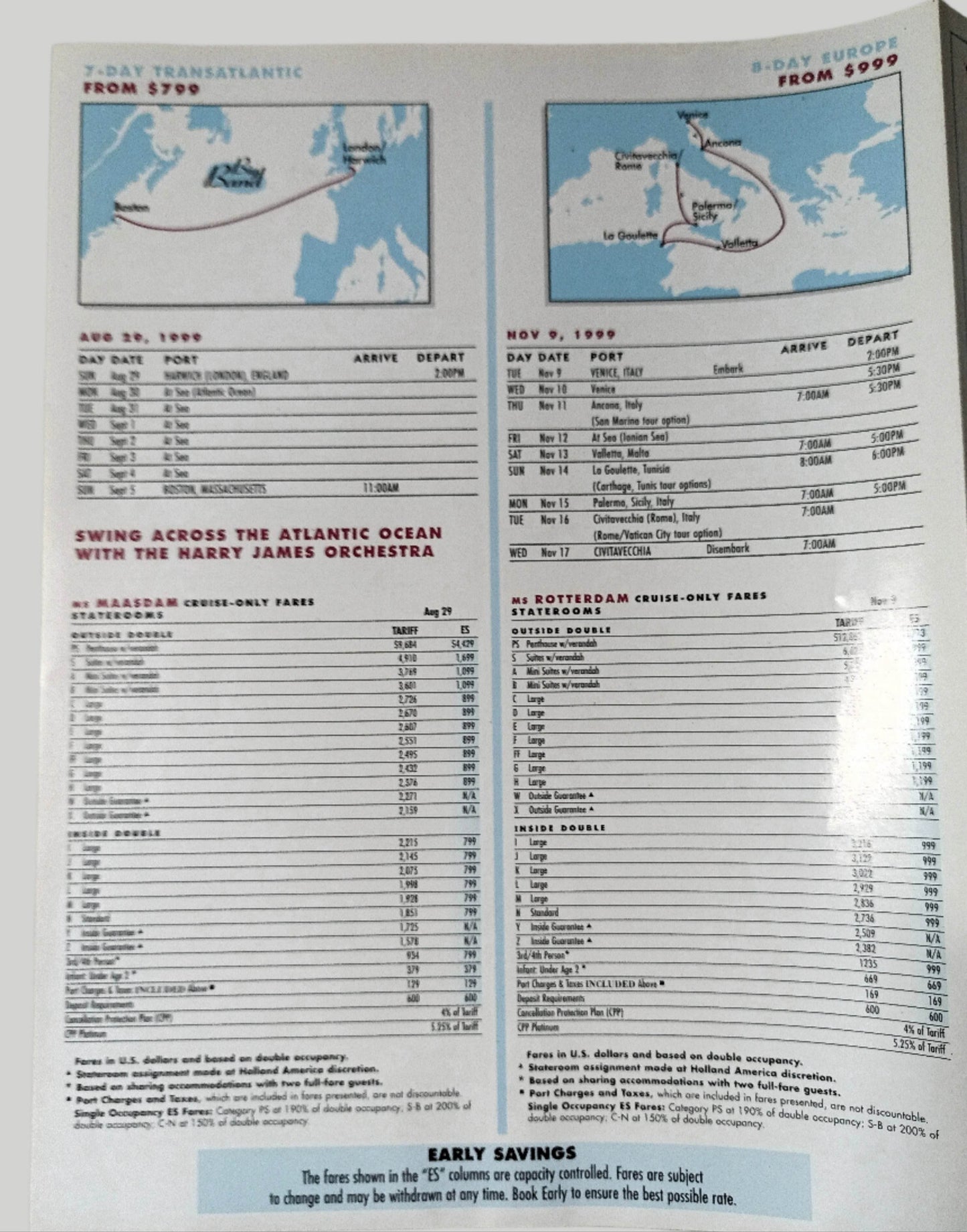 Holland America Cruises Fall 1999 Savings Brochure Maasdam Rotterdam - TulipStuff
