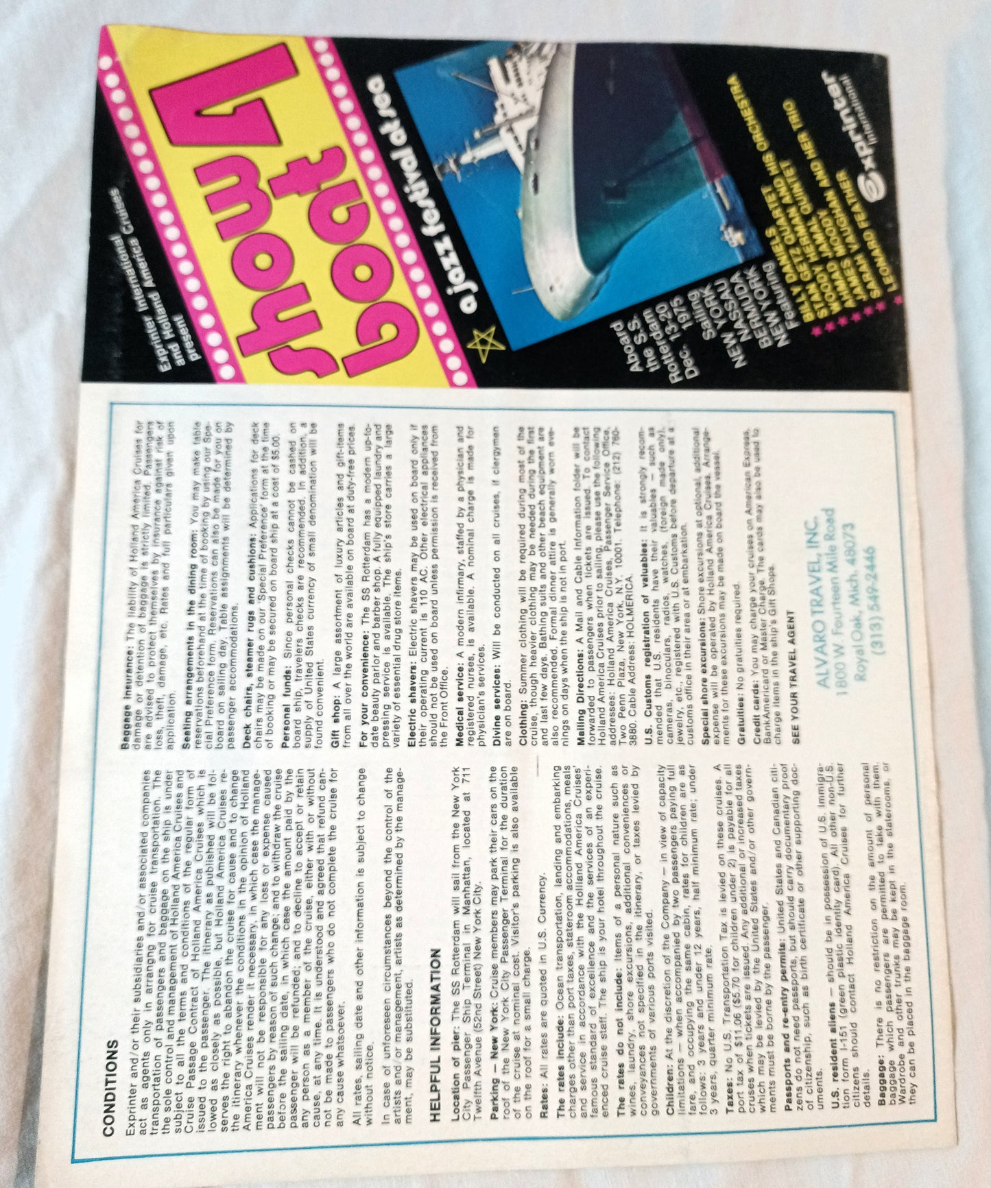 Holland America ss Rotterdam Showboat 4 Jazz Festival At Sea 1975 - TulipStuff