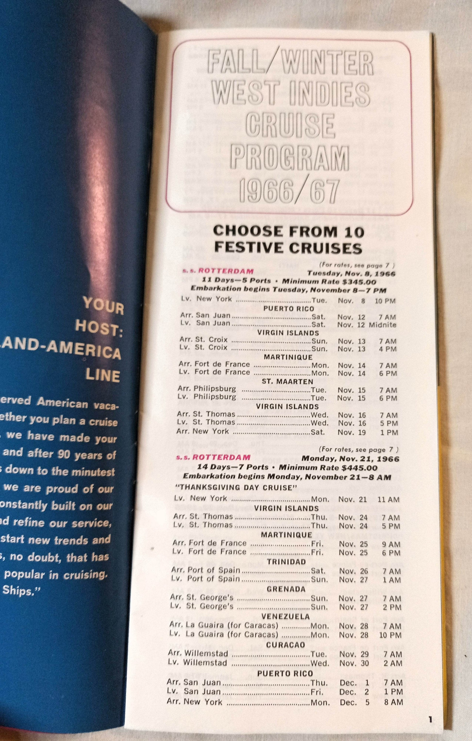 Holland America Fall/Winter 1966-67 West Indies Cruises Brochure - TulipStuff