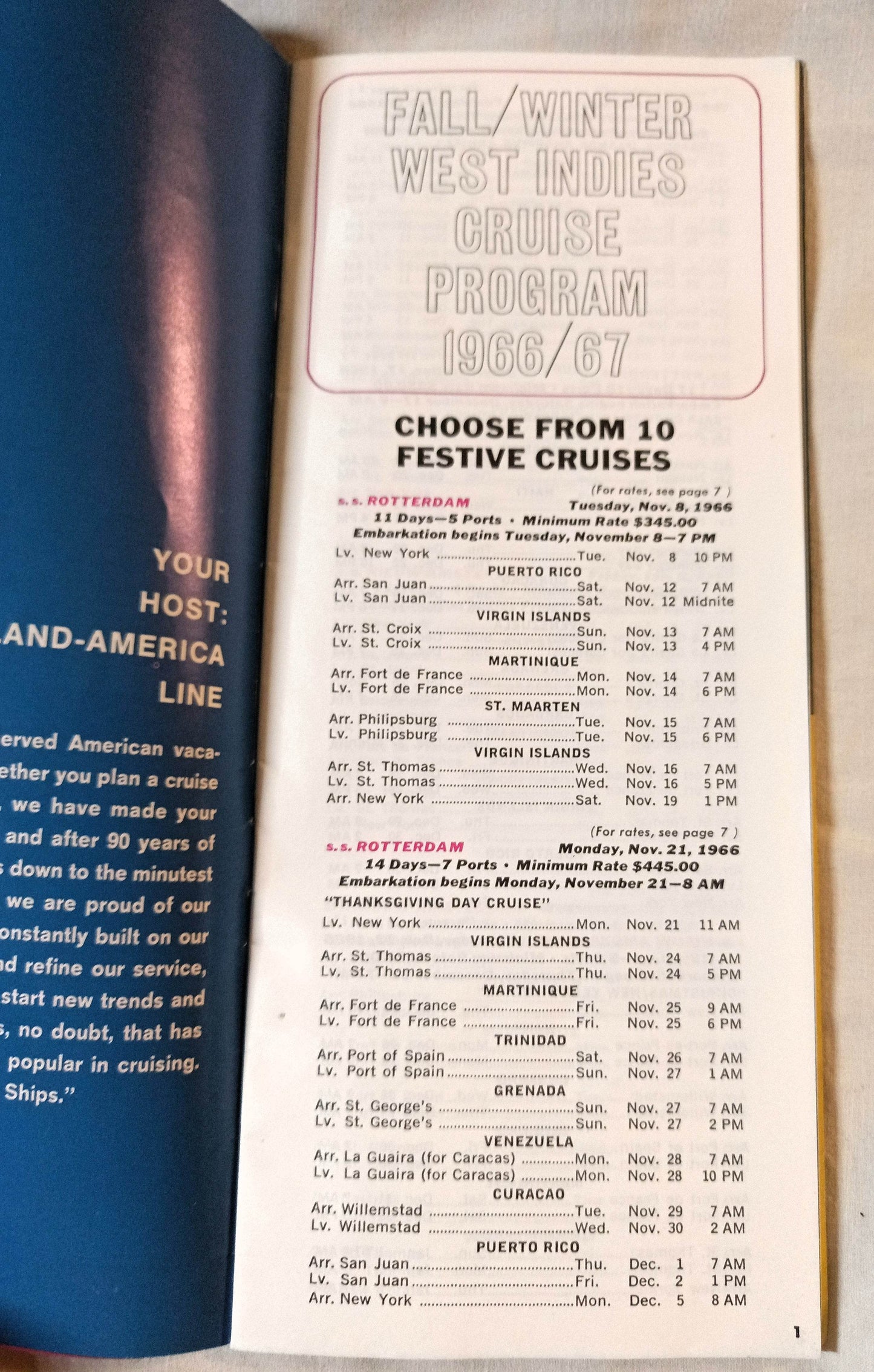 Holland America Fall/Winter 1966-67 West Indies Cruises Brochure - TulipStuff