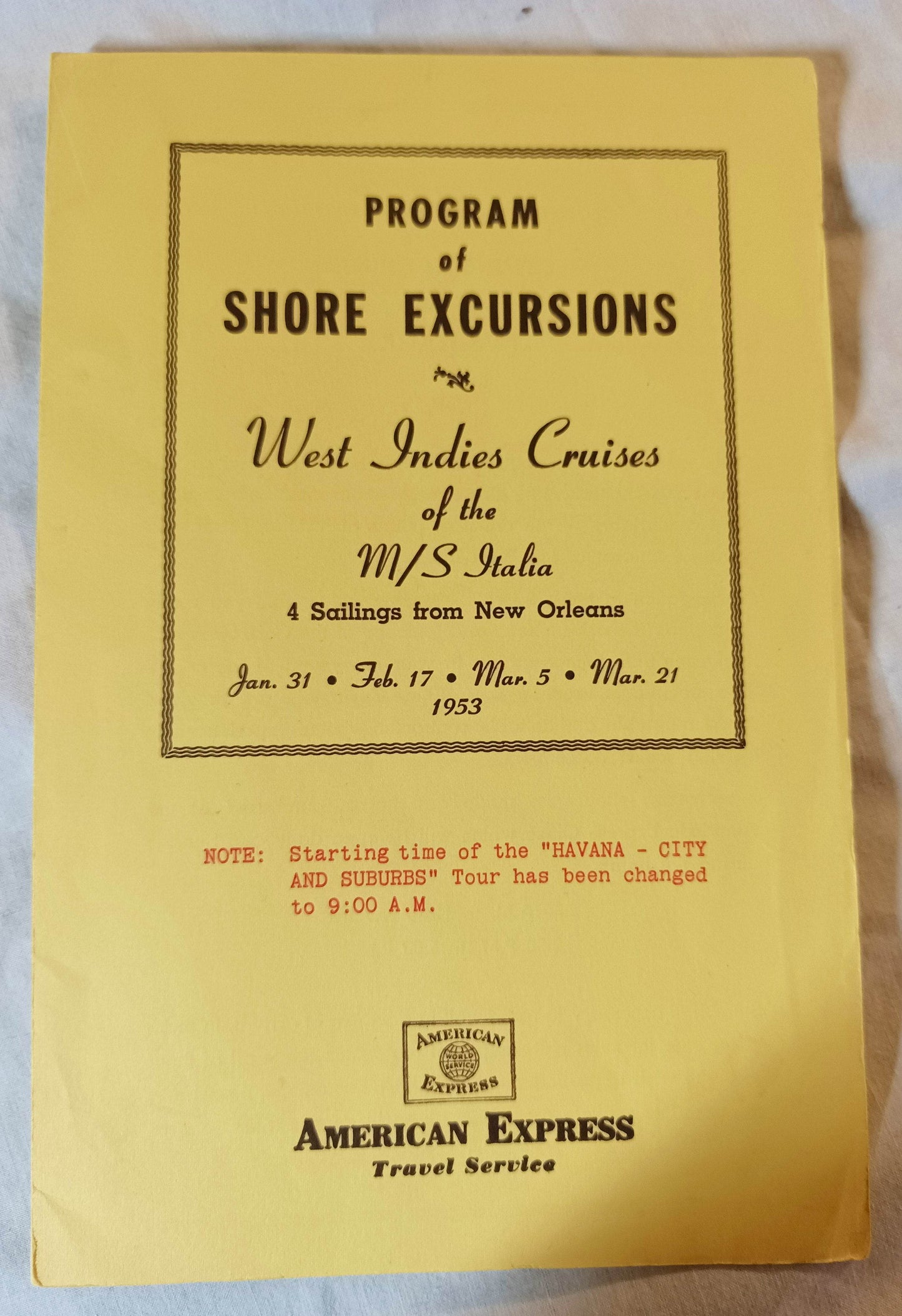 Home Lines Italia West Indies Cruises Shore Excursion Programs 1953 - TulipStuff
