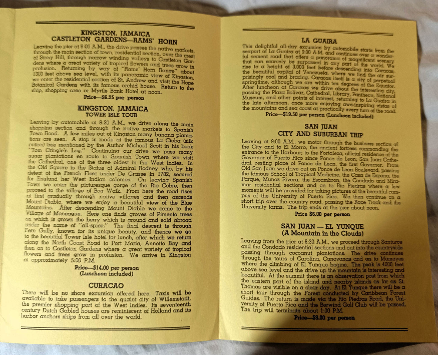 Home Lines Italia West Indies Cruises Shore Excursion Programs 1953 - TulipStuff