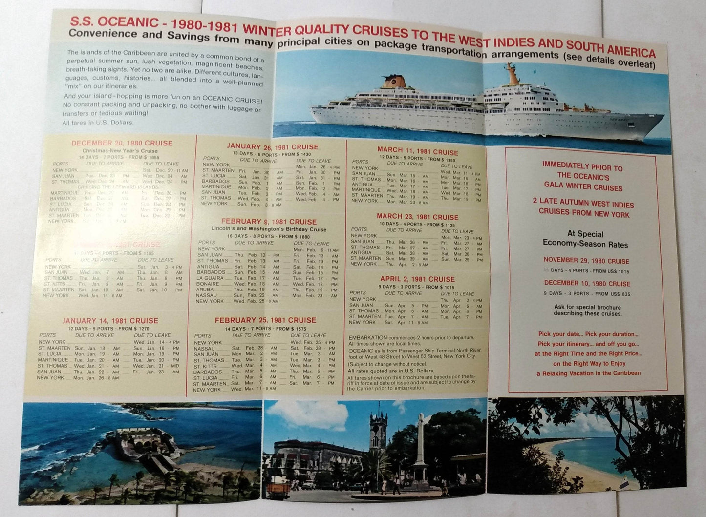 Home Lines ss Oceanic Winter 1980-81 Caribbean Cruises Brochure - TulipStuff