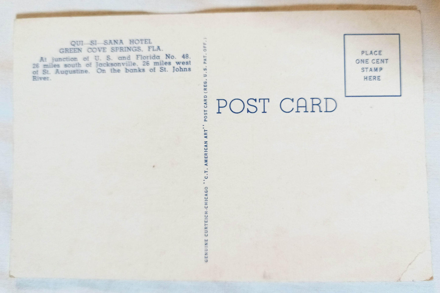 Hotel Qui-Si-Sana Green Cove Springs Florida Postcard 1939 - TulipStuff