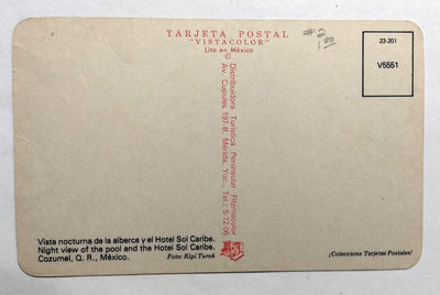 Hotel Sol Caribe Night View Of Pool Cozumel Mexico 1970's Postcard - TulipStuff