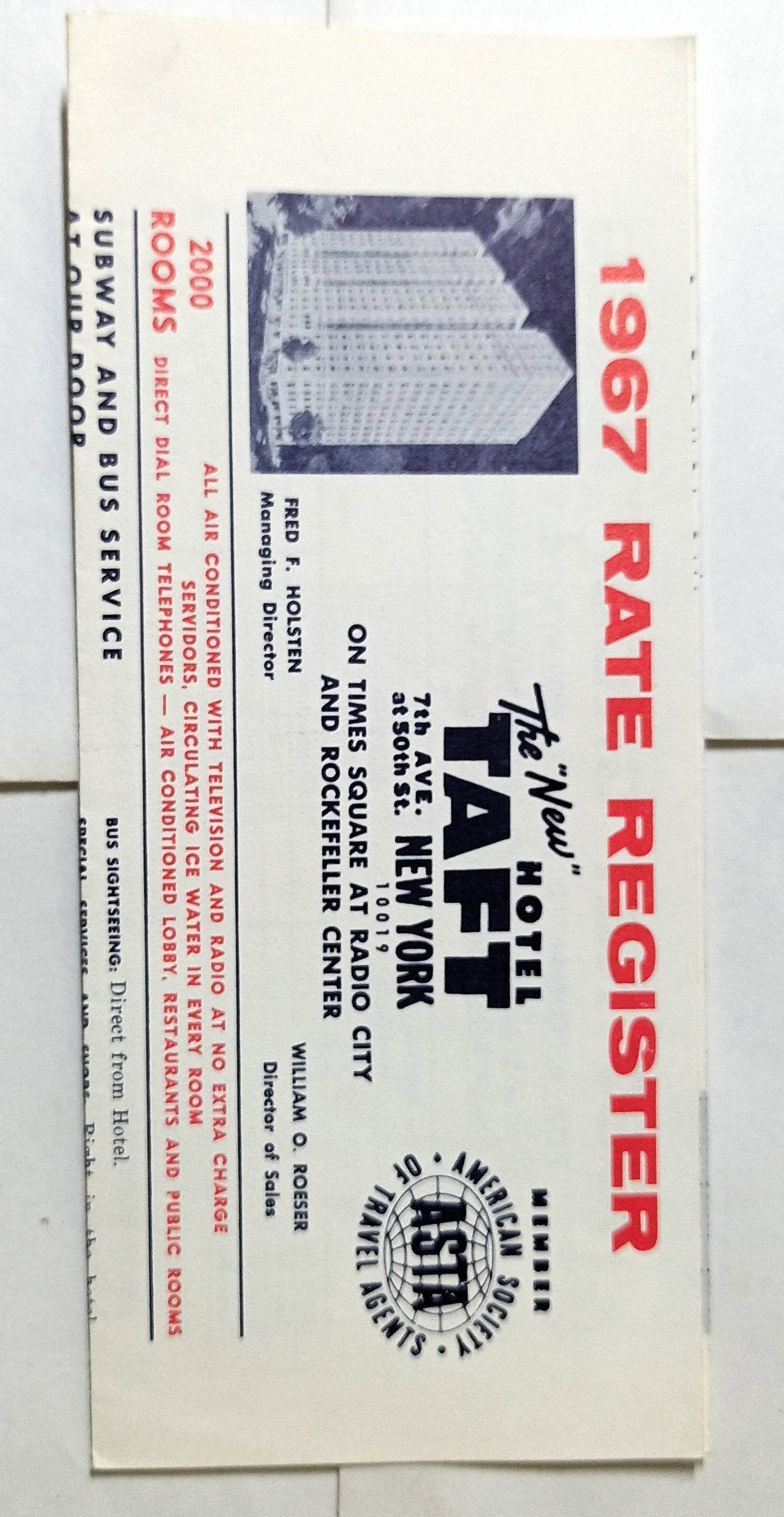 Hotel Taft Times Square 7th Ave New York City 1967 Rate Register Brochure - TulipStuff