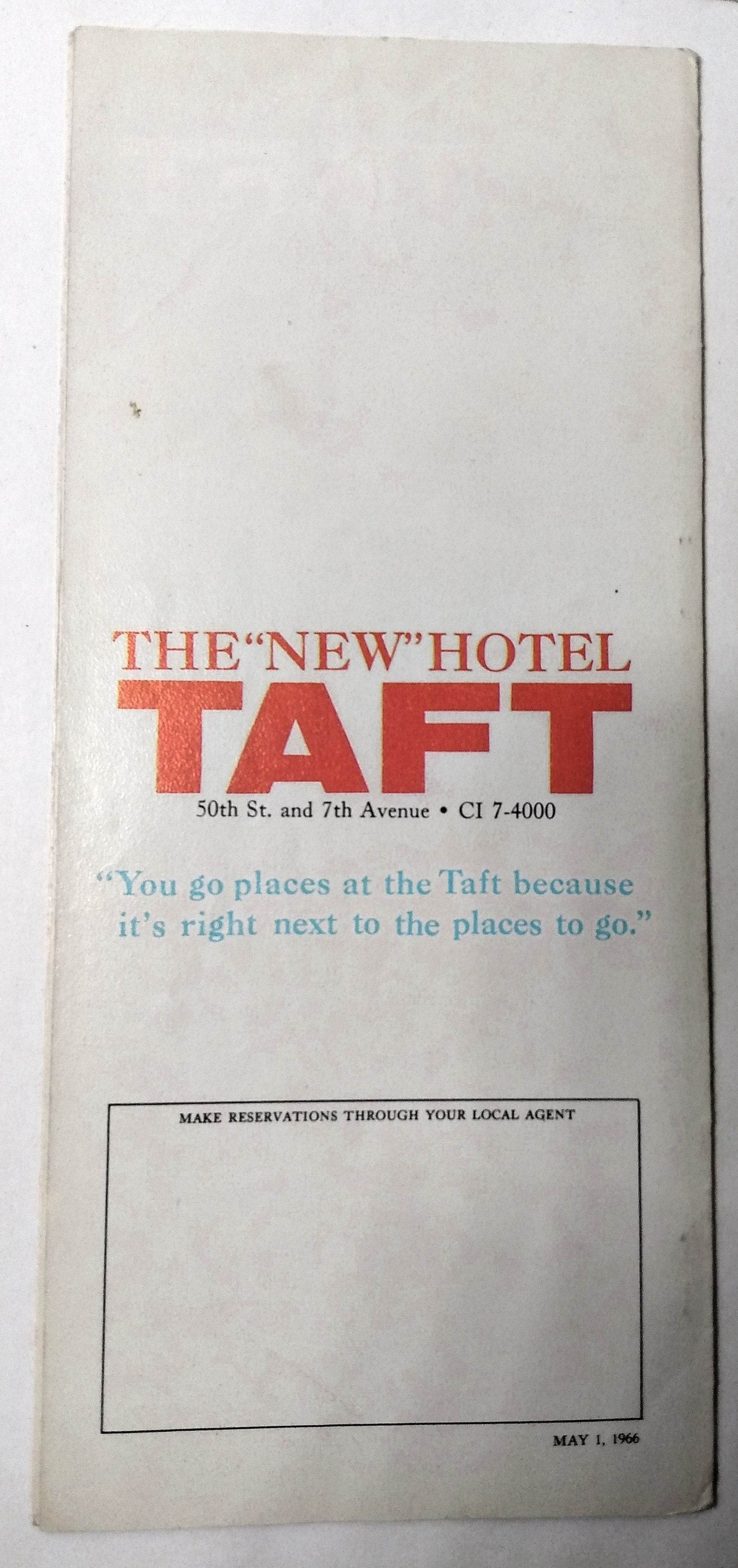 Hotel Taft Times Square 7th Ave At 50th St New York City 1966 Brochure - TulipStuff