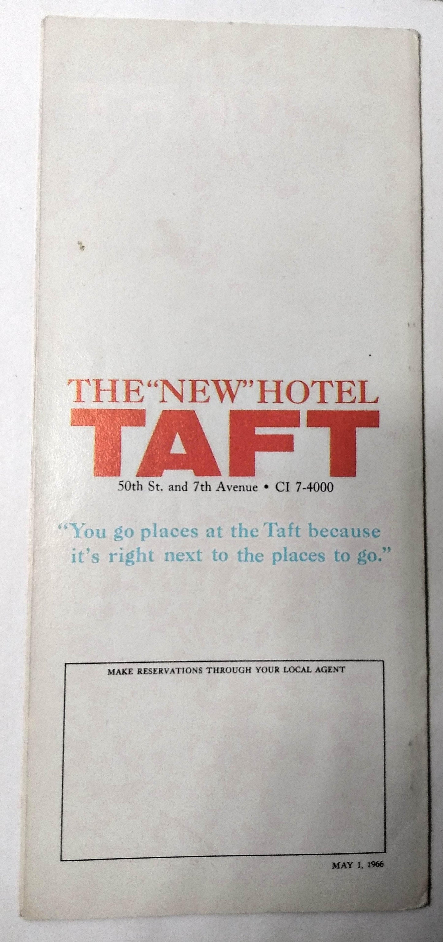 Hotel Taft Times Square 7th Ave At 50th St New York City 1966 Brochure - TulipStuff