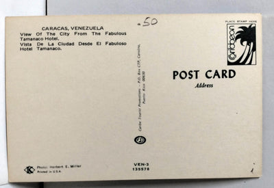 Tamanaco Hotel Pool View Of Caracas Venezuela Postcard 1970's - TulipStuff