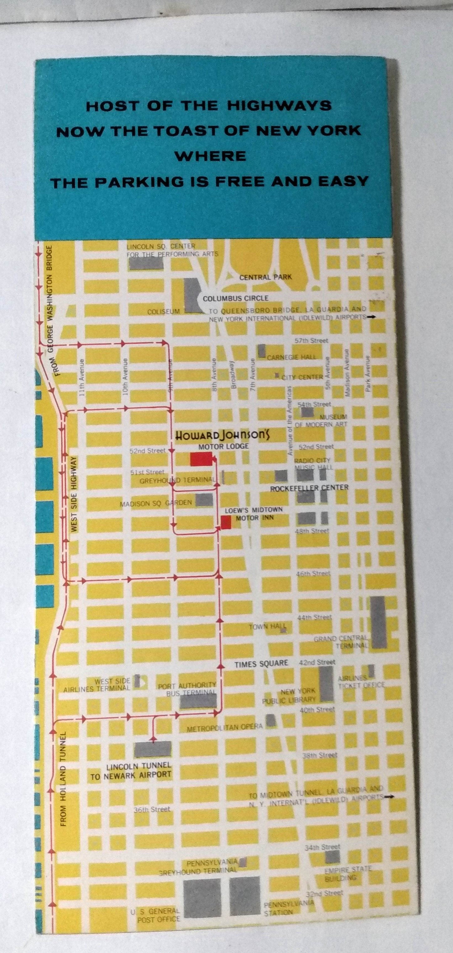 Howard Johnson's Motor Lodge New York City 8th Ave Early 1960's Brochure - TulipStuff