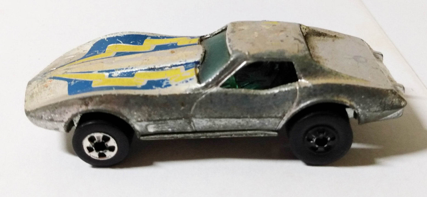 Hot Wheels 9206 Super Chromes Corvette Stingray Hong Kong 1977 bw - TulipStuff