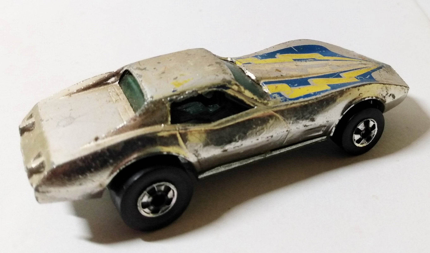 Hot Wheels 9206 Super Chromes Corvette Stingray Hong Kong 1977 bw - TulipStuff