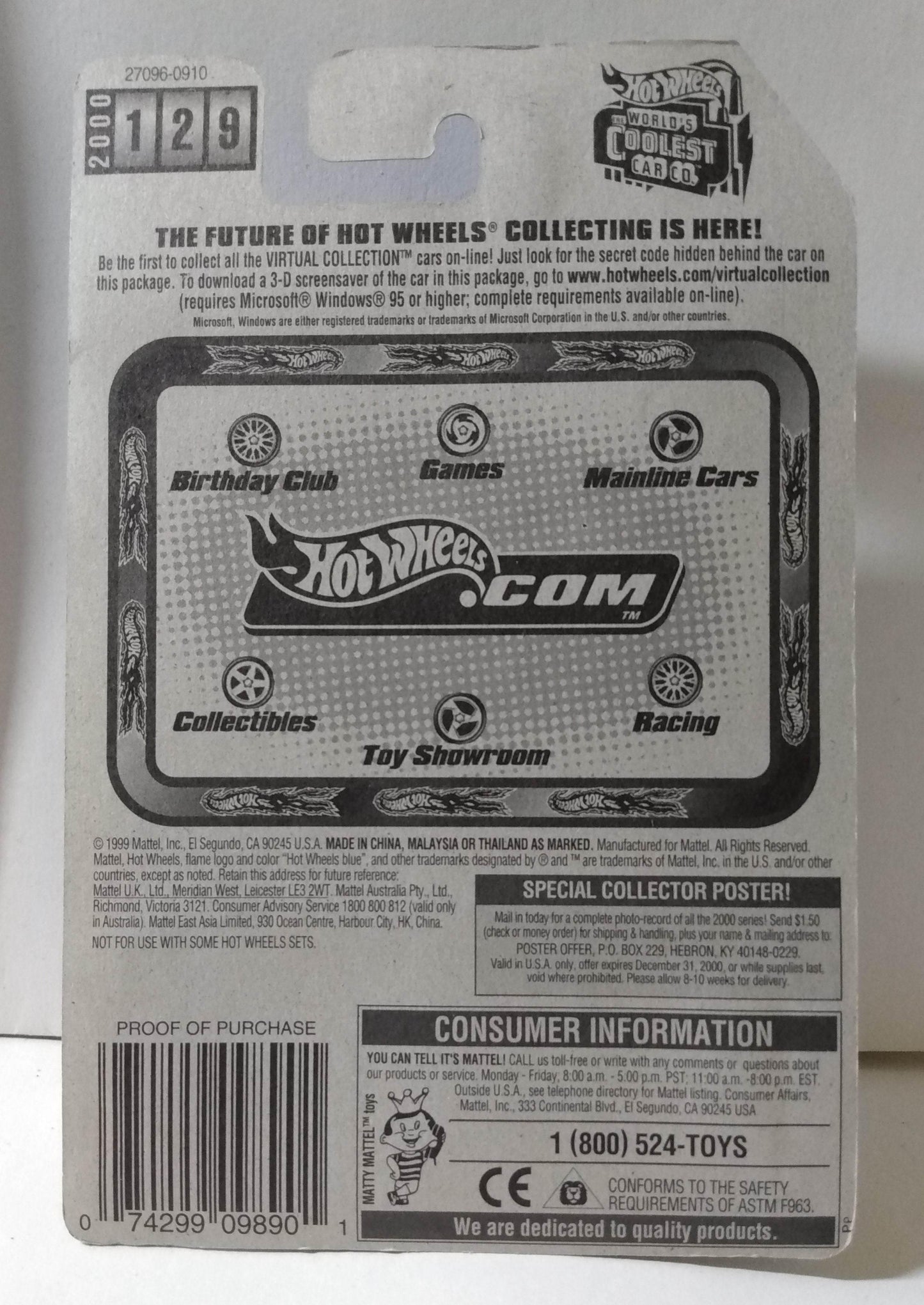 Hot Wheels Virtual Collection Turbolence Race Car 2000 Collector #129 - TulipStuff