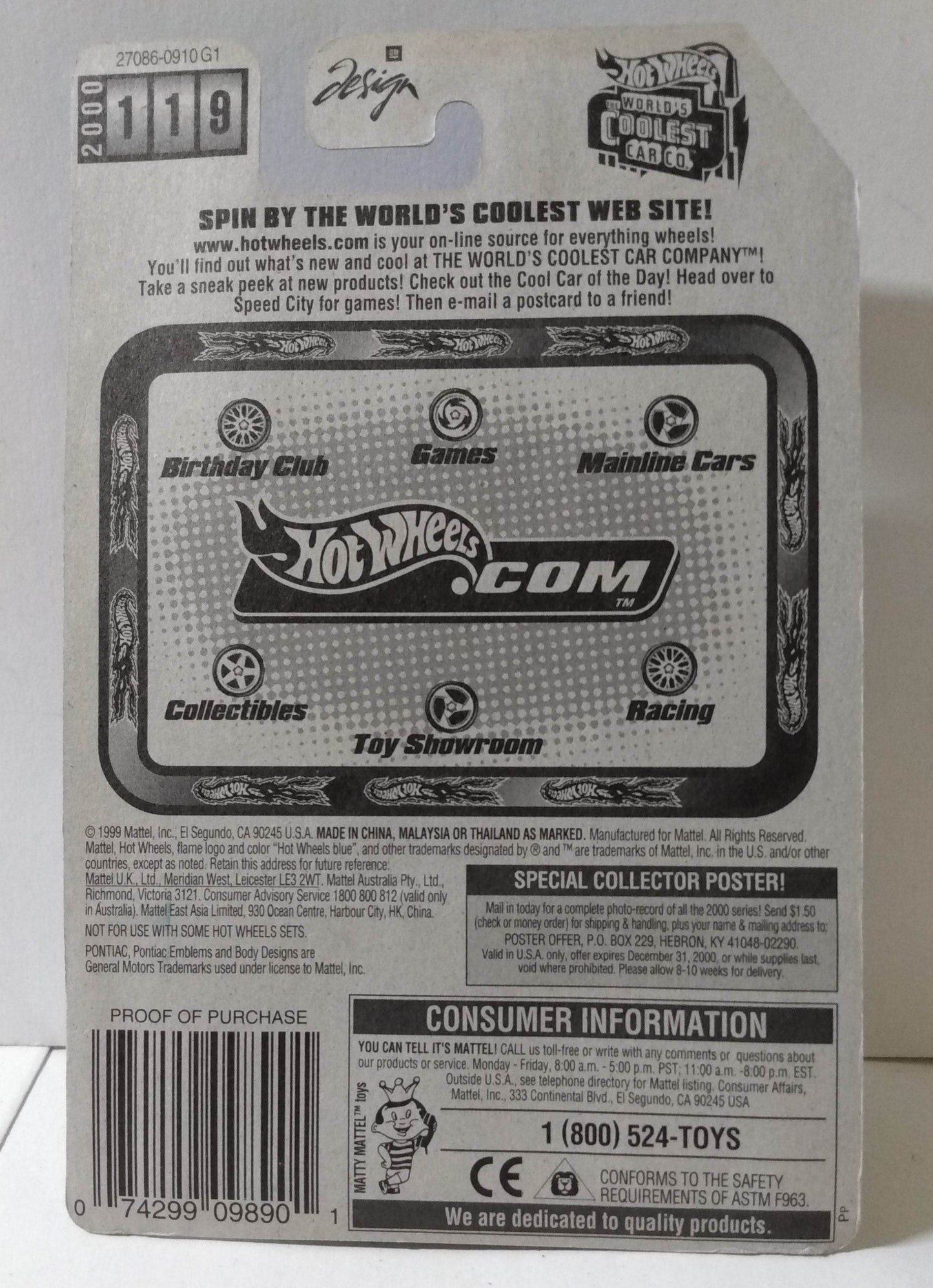 Hot Wheels 2000 Collector #119 Pontiac Rageous Concept Car sp3 - TulipStuff