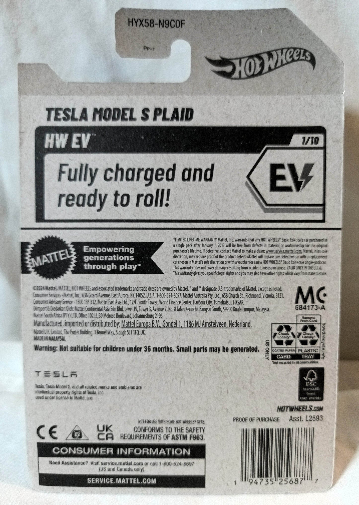 Hot Wheels 2025 Tesla Model S Plaid HW EV Electric Car White - TulipStuff