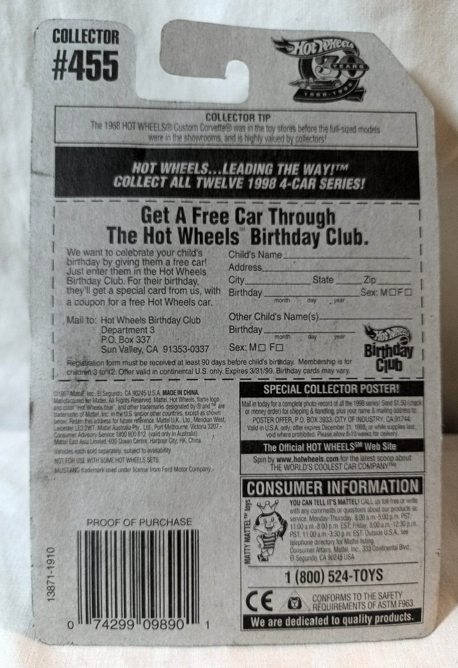 Hot Wheels Collector #455 '65 Mustang Convertible Ford 1997 Blue - TulipStuff