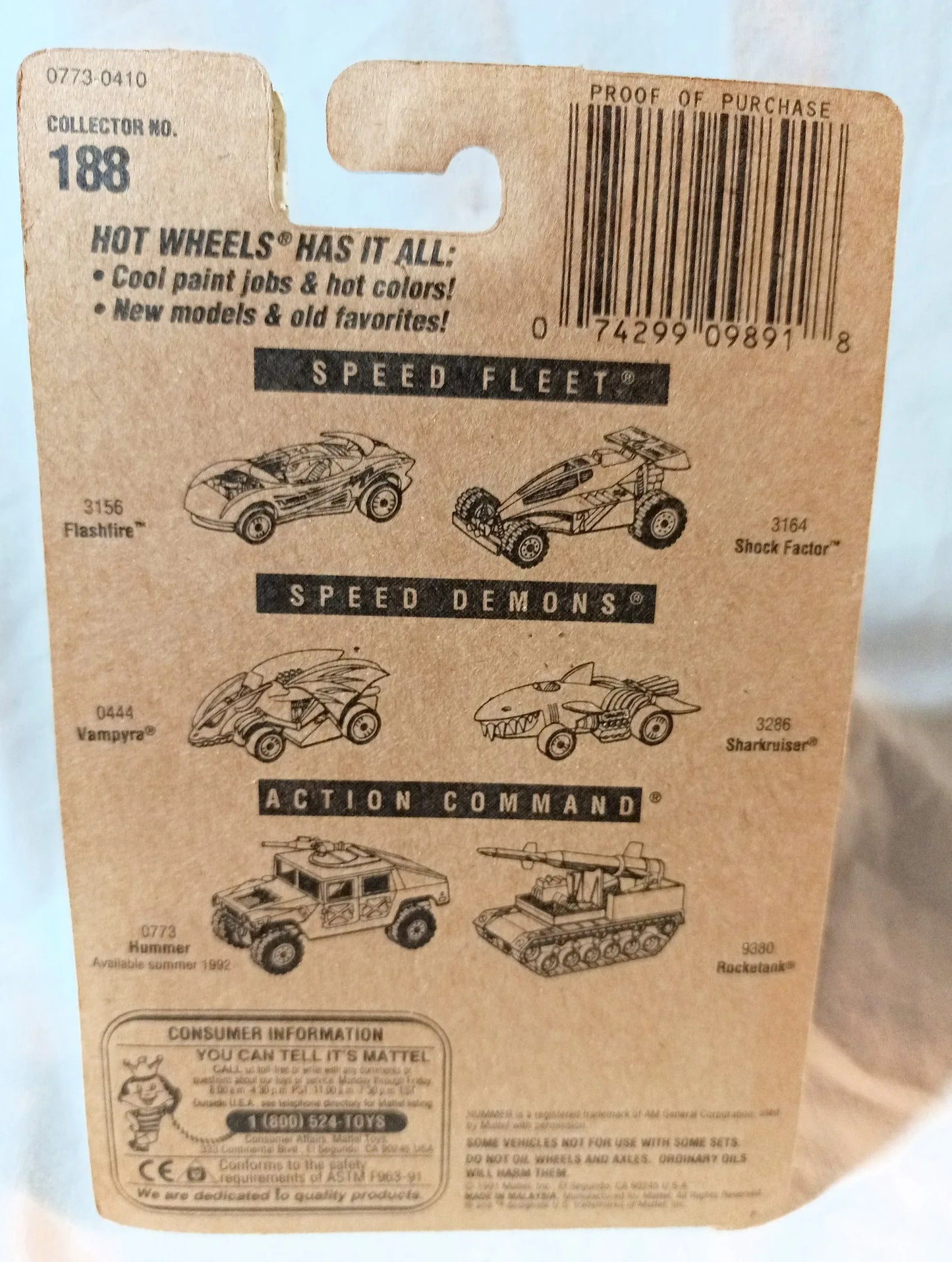 Hot Wheels Collector #188 Hummer Humvee Army Military Vehicle 1992 - TulipStuff