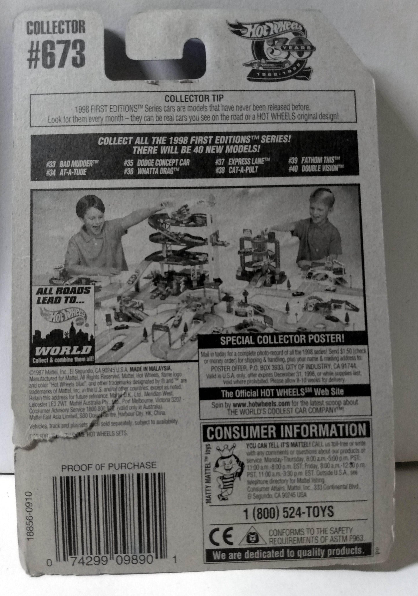 Hot Wheels 1998 First Editions Whatta Drag Collector #673 3-Wheel Car - TulipStuff