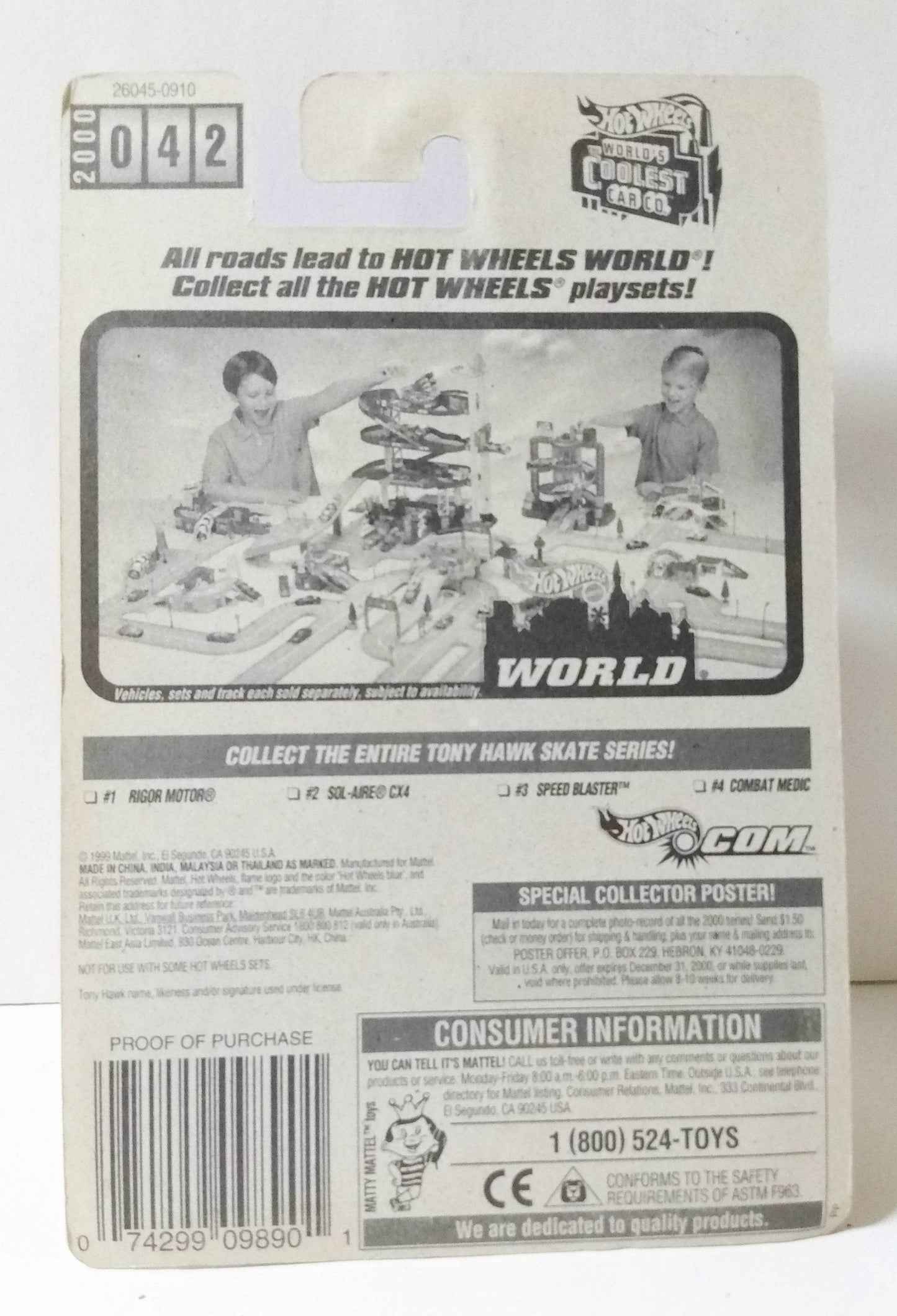 Hot Wheels Tony Hawk Skate Series Sol-Aire CX4 2000 Collector #042 - TulipStuff