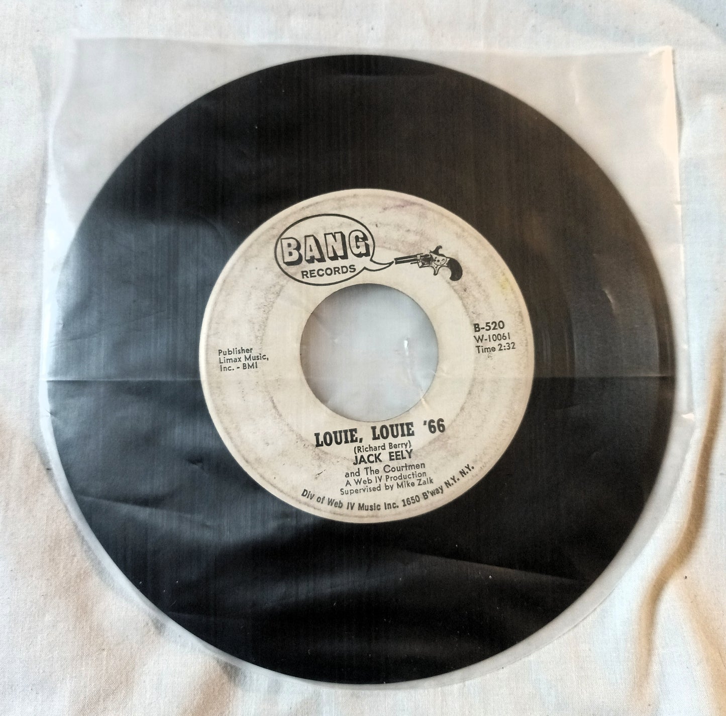 Jack Eely And The Courtmen Louie Louie '66 Vinyl 7" Promo Bang 1966