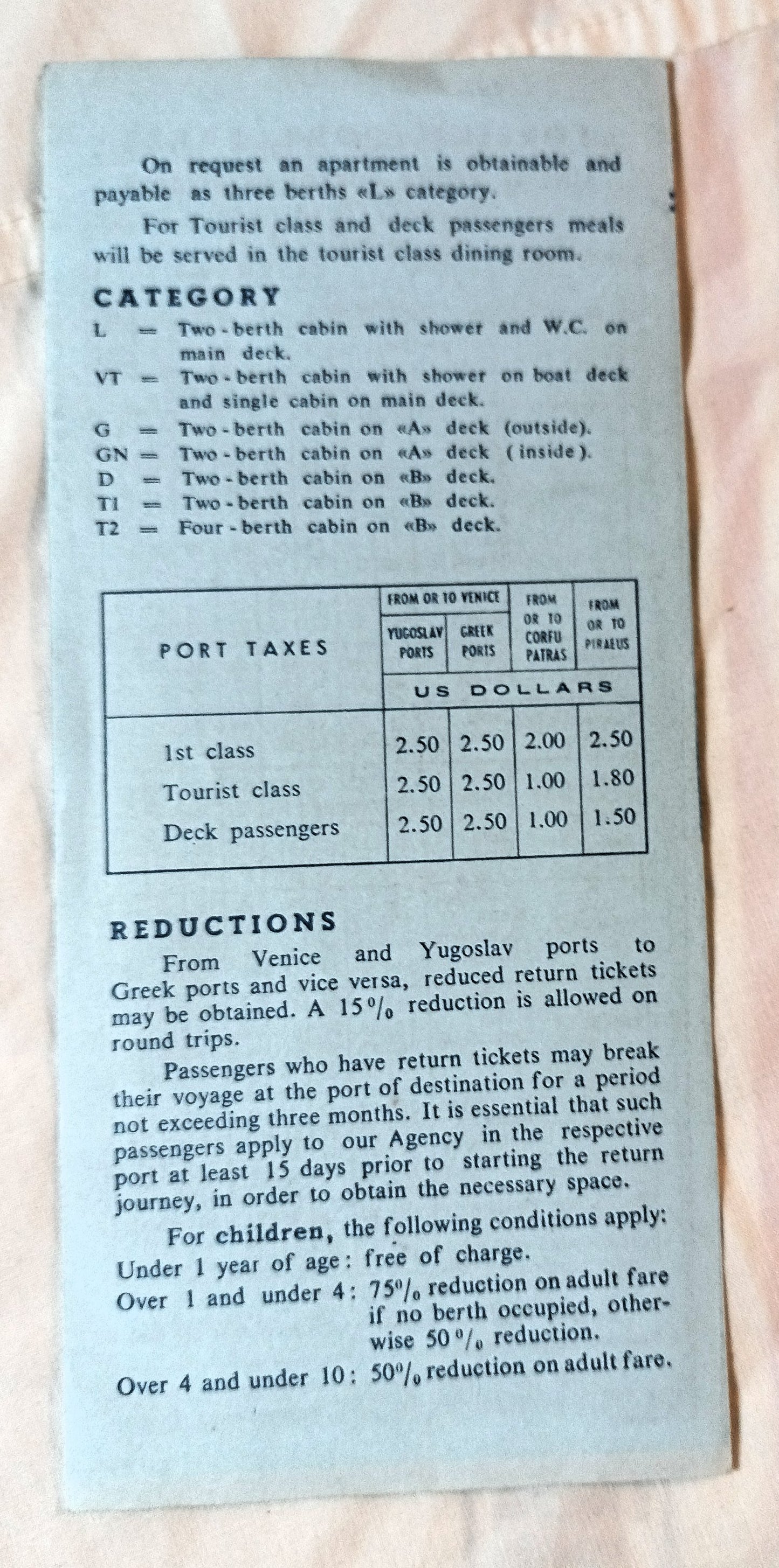 Jadrolinija mv Jadran Summer 1963 Sailing Schedule Italy Yugoslavia Greece - TulipStuff