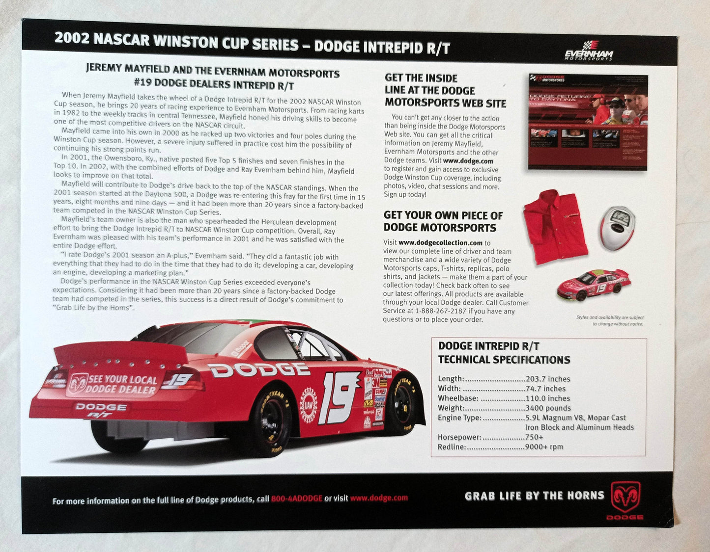 Jeremy Mayfield 2002 #18 Dodge Intrepid R/T NASCAR Photo Card 11x8.5 TulipStuff