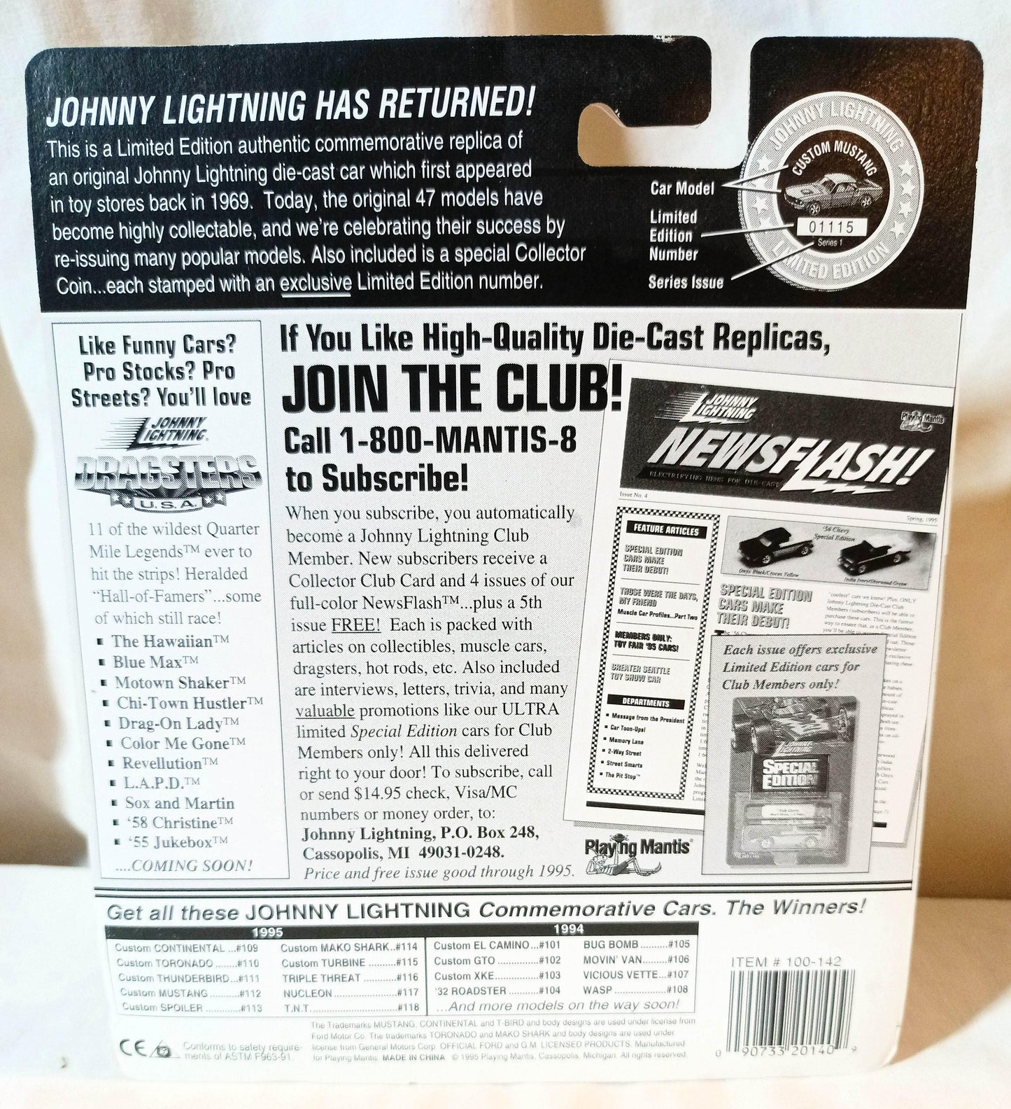 Johnny Lightning Commemorative Custom Spoiler White Lightning 1995 - TulipStuff