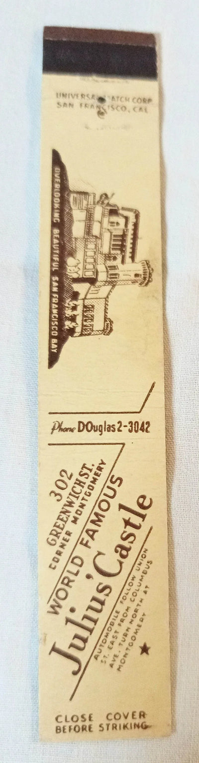Julius Castle Restaurant San Francisco Bay Matchbook Cover 1950's - TulipStuff