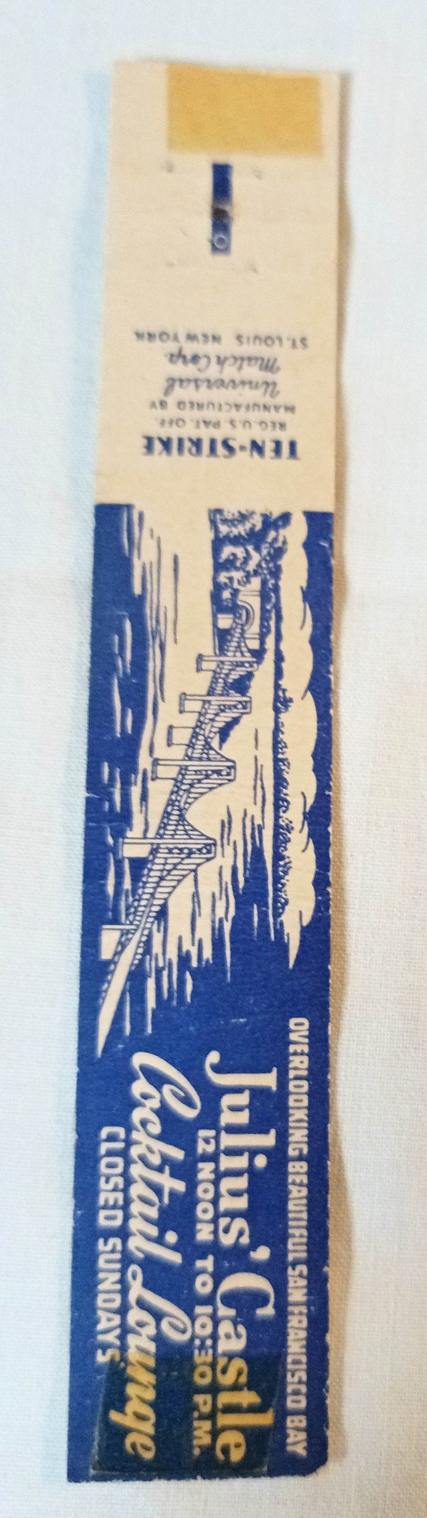 Julius Castle Restaurant San Francisco Bay Matchbook Cover 1950's - TulipStuff