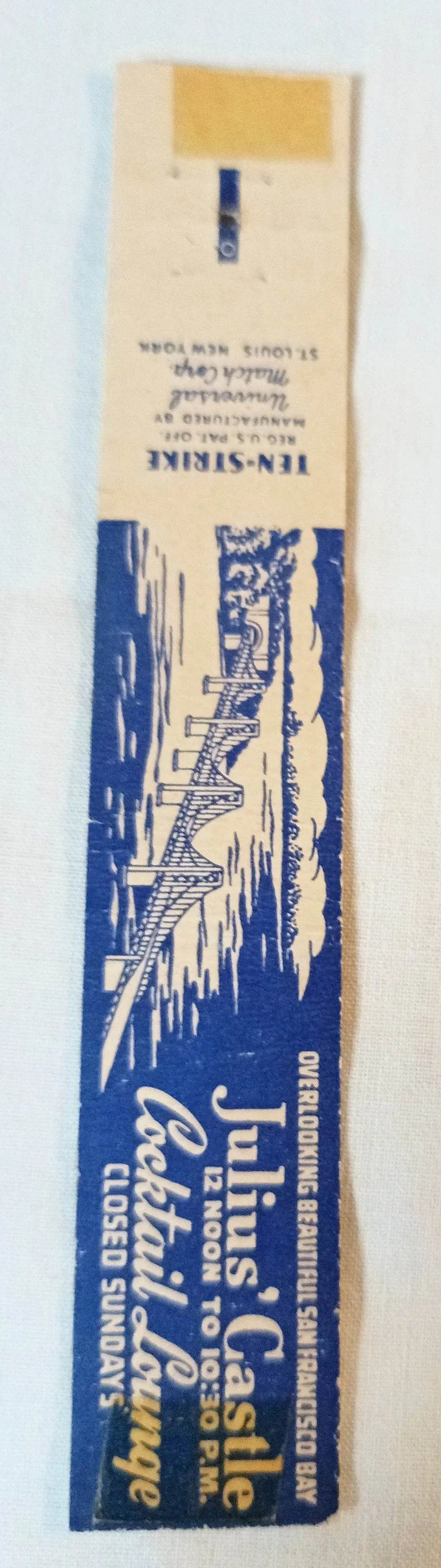 Julius Castle Restaurant San Francisco Bay Matchbook Cover 1950's - TulipStuff