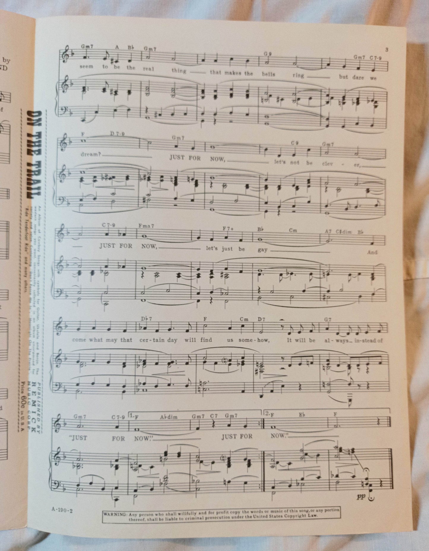 Just For Now Whiplash Dick Redmond Dane Clark Sheet Music 1948 - TulipStuff