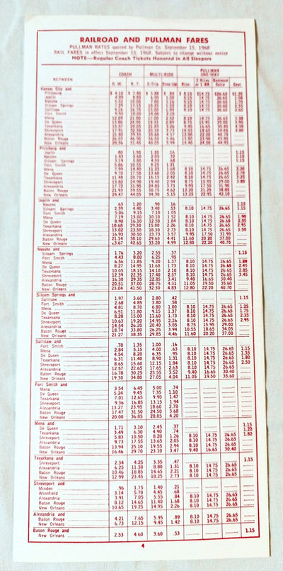 Kansas City Southern Passenger Train Timetable Southern Belle 1968 - TulipStuff